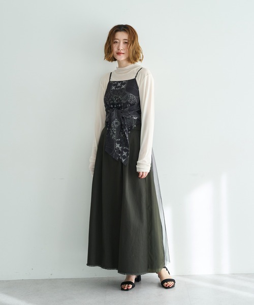 Editt by YECCA VECCA（エディットバイイェッカヴェッカ）の「異素材MIXロングスカート（スカート・レディース・ベージュ/カーキ・FREE）」の17枚目の写真