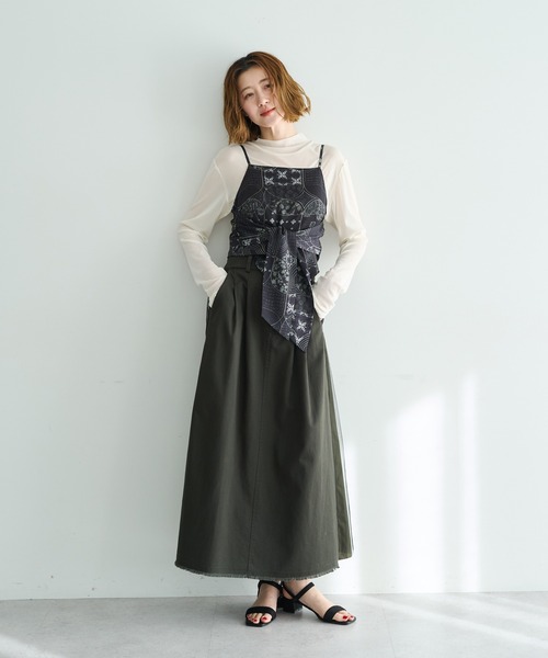 Editt by YECCA VECCA（エディットバイイェッカヴェッカ）の「異素材MIXロングスカート（スカート・レディース・ベージュ/カーキ・FREE）」の18枚目の写真