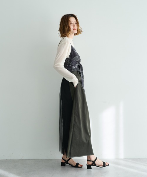 Editt by YECCA VECCA（エディットバイイェッカヴェッカ）の「異素材MIXロングスカート（スカート・レディース・ベージュ/カーキ・FREE）」の19枚目の写真