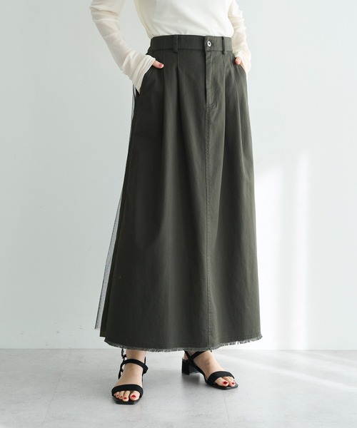 Editt by YECCA VECCA（エディットバイイェッカヴェッカ）の「異素材MIXロングスカート（スカート・レディース・ベージュ/カーキ・FREE）」の8枚目の写真