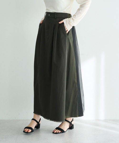 Editt by YECCA VECCA（エディットバイイェッカヴェッカ）の「異素材MIXロングスカート（スカート・レディース・ベージュ/カーキ・FREE）」の9枚目の写真
