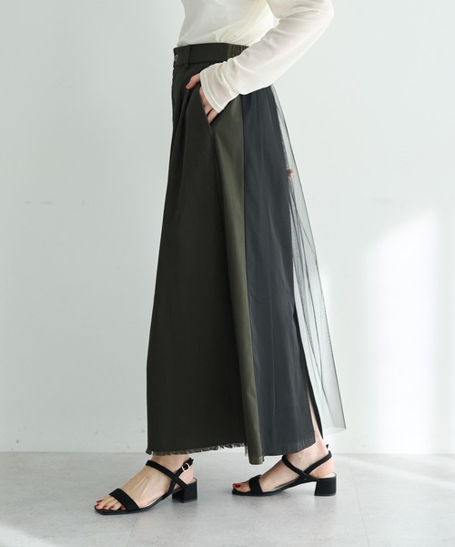 Editt by YECCA VECCA（エディットバイイェッカヴェッカ）の「異素材MIXロングスカート（スカート・レディース・ベージュ/カーキ・FREE）」の11枚目の写真