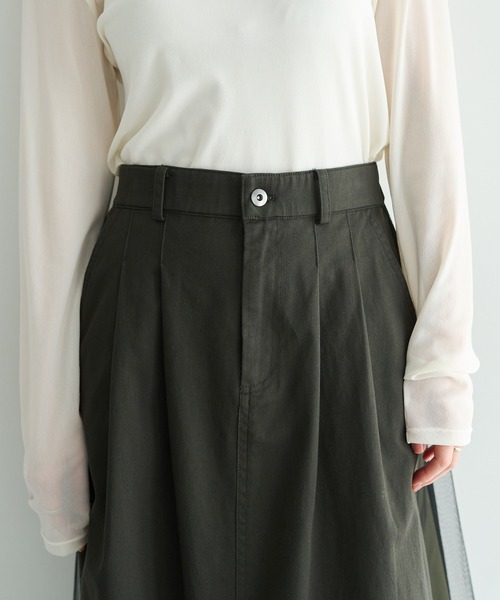 Editt by YECCA VECCA（エディットバイイェッカヴェッカ）の「異素材MIXロングスカート（スカート・レディース・ベージュ/カーキ・FREE）」の13枚目の写真