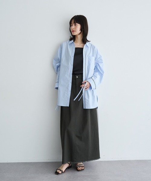 Editt by YECCA VECCA（エディットバイイェッカヴェッカ）の「異素材MIXロングスカート（スカート・レディース・ベージュ/カーキ・FREE）」の21枚目の写真