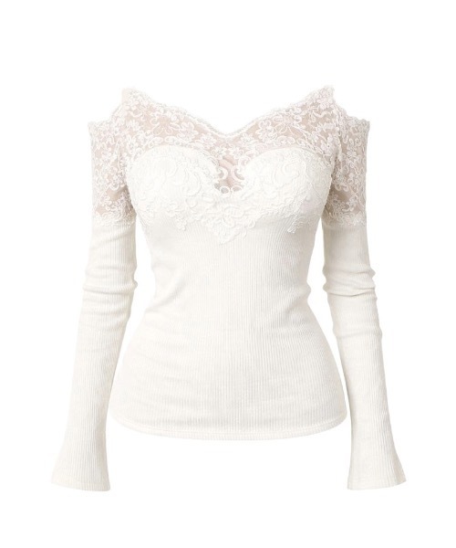ALLuRing ChaRm(アリュリングチャーム)の「Off-the-shoulder Layered Lace Tops / オフショルダーレイヤードレーストップス(シャツ/ブラウス・レディース・ホワイト/ブラック・FREE)」の3枚目の写真