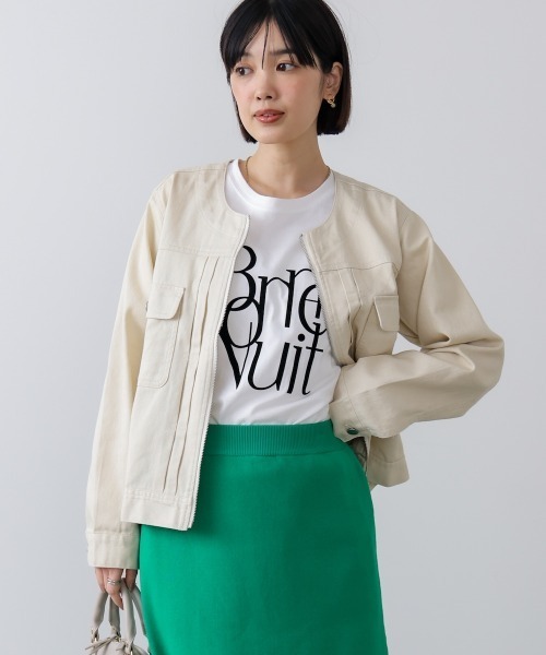 Bou Jeloud(ブージュルード)の「デニムノーカラージャケット(デニムジャケット・レディース・インディゴブルー/ブルー/オフホワイト・38)」の4枚目の写真