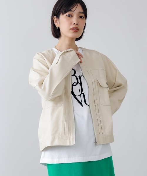 Bou Jeloud(ブージュルード)の「デニムノーカラージャケット(デニムジャケット・レディース・インディゴブルー/ブルー/オフホワイト・38)」の6枚目の写真