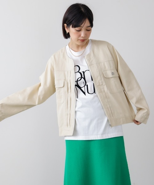 Bou Jeloud(ブージュルード)の「デニムノーカラージャケット(デニムジャケット・レディース・インディゴブルー/ブルー/オフホワイト・38)」の7枚目の写真