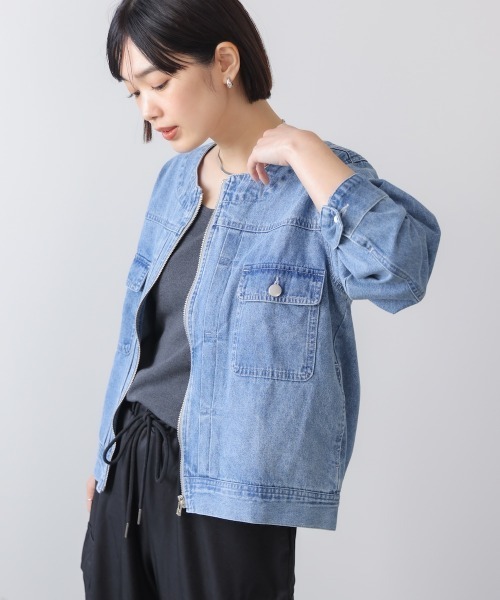 Bou Jeloud(ブージュルード)の「デニムノーカラージャケット(デニムジャケット・レディース・インディゴブルー/ブルー/オフホワイト・38)」の14枚目の写真