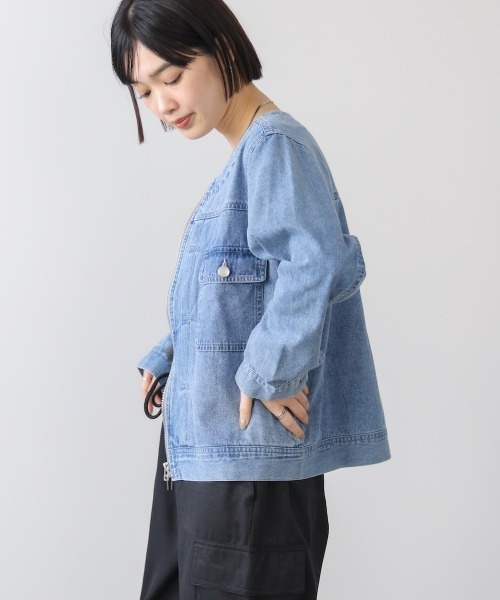 Bou Jeloud(ブージュルード)の「デニムノーカラージャケット(デニムジャケット・レディース・インディゴブルー/ブルー/オフホワイト・38)」の16枚目の写真