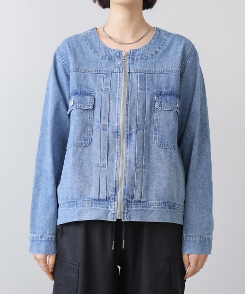 Bou Jeloud(ブージュルード)の「デニムノーカラージャケット(デニムジャケット・レディース・インディゴブルー/ブルー/オフホワイト・38)」の19枚目の写真
