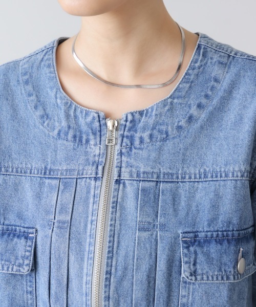 Bou Jeloud(ブージュルード)の「デニムノーカラージャケット(デニムジャケット・レディース・インディゴブルー/ブルー/オフホワイト・38)」の20枚目の写真