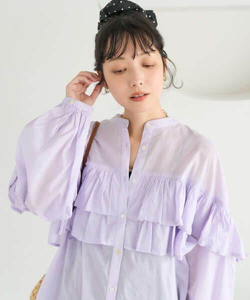 FREAK'S STORE(フリークスストア)の「インドボイル フリルロングスリーブブラウス(シャツ/ブラウス・レディース・ブラック/その他/ラベンダー/オフホワイト・フリ-)」の3枚目の写真