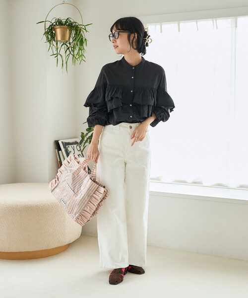 FREAK'S STORE(フリークスストア)の「インドボイル フリルロングスリーブブラウス(シャツ/ブラウス・レディース・ブラック/その他/ラベンダー/オフホワイト・フリ-)」の6枚目の写真