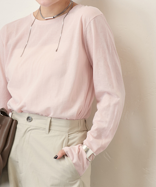 JOURNAL STANDARD(ジャーナルスタンダード)の「《追加》クルーネックシアーロングTシャツ(Tシャツ/カットソー・レディース・バーガンディー/キャメル/ホワイト/ストーン・FREE)」の4枚目の写真