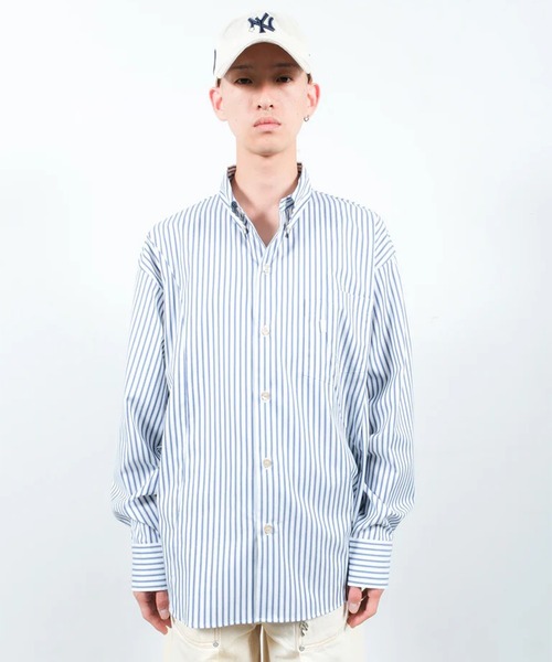 Jieda（ジエダ）の「【Jieda/ジエダ】SWITCHING SHIRT（シャツ/ブラウス・メンズ・ストライプ/ホワイト/サックスブルー・1/2）」の9枚目の写真