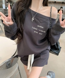 \上下セット/ ミニ裏毛スウェット+ミニ裏毛スカート セットアップ / インナーパンツ付き / 空港ファッション