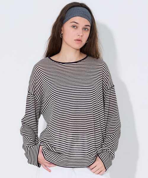 coca（coca）（コカ）の「シアーニットトップス（Tシャツ/カットソー・レディース・ブラック/ネイビー・M/L）」の2枚目の写真