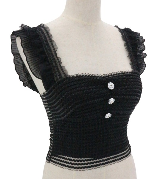 JilLA（ジルア）の「Flying Sleeve Frill Lace Tops / フライングスリーブフリルレーストップス（シャツ/ブラウス・レディース・ホワイト/ブラック・FREE）」の4枚目の写真