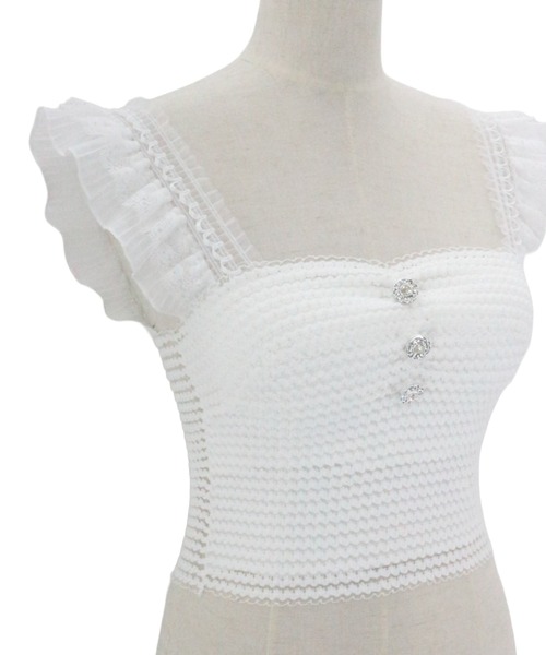 JilLA（ジルア）の「Flying Sleeve Frill Lace Tops / フライングスリーブフリルレーストップス（シャツ/ブラウス・レディース・ホワイト/ブラック・FREE）」の3枚目の写真