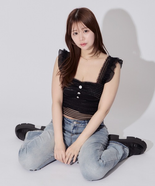 JilLA（ジルア）の「Flying Sleeve Frill Lace Tops / フライングスリーブフリルレーストップス（シャツ/ブラウス・レディース・ホワイト/ブラック・FREE）」の11枚目の写真