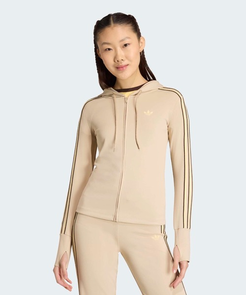 adidas（アディダス）の「adidas/アディダス HOODED TREFOIL ZIP TOP フルジップパーカー トラックジャケット 秋 秋服 2026年秋冬（ジャージ・レディース・ブラウン/ベージュ・S/M/L）」の11枚目の写真