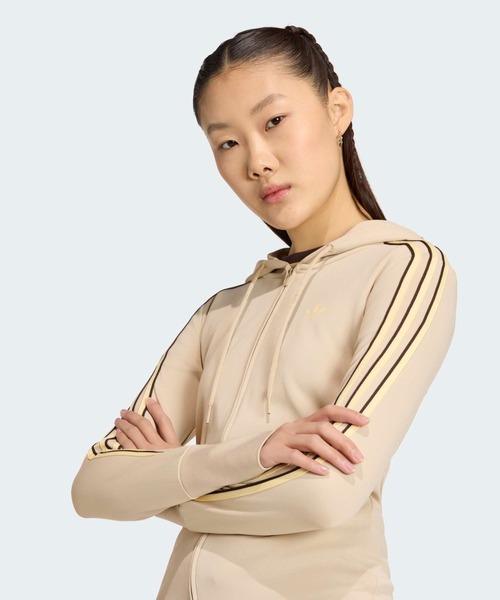 adidas（アディダス）の「adidas/アディダス HOODED TREFOIL ZIP TOP フルジップパーカー トラックジャケット 秋 秋服 2026年秋冬（ジャージ・レディース・ブラウン/ベージュ・S/M/L）」の10枚目の写真