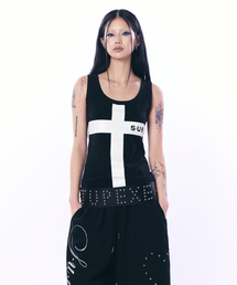 LOGO CROSS SLEEVELESS TOP / BLACK