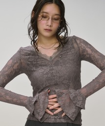 Ezick（エジック）の「combination lace frill Vネックレースパッド付きインナーセット（Tシャツ/カットソー）」