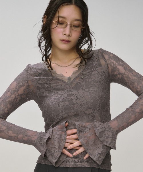 combination lace frill Vネックレースパッド付きインナーセット（T