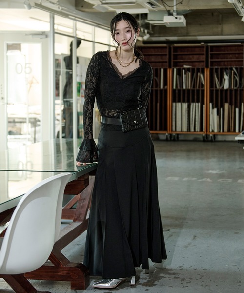 Ezick（エジック）の「combination lace frill Vネックレースパッド付きインナーセット（Tシャツ/カットソー・レディース・ブラック/アイボリー・FREE）」の14枚目の写真