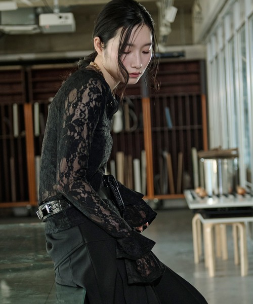 Ezick（エジック）の「combination lace frill Vネックレースパッド付きインナーセット（Tシャツ/カットソー・レディース・ブラック/アイボリー・FREE）」の12枚目の写真