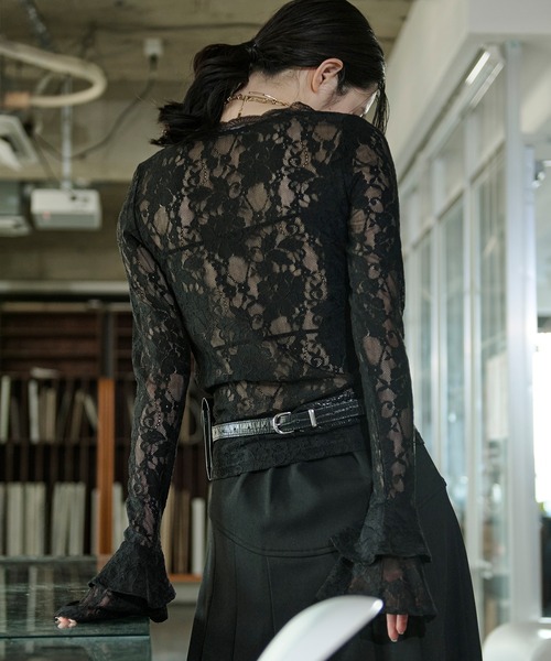 Ezick（エジック）の「combination lace frill Vネックレースパッド付きインナーセット（Tシャツ/カットソー・レディース・ブラック/アイボリー・FREE）」の10枚目の写真