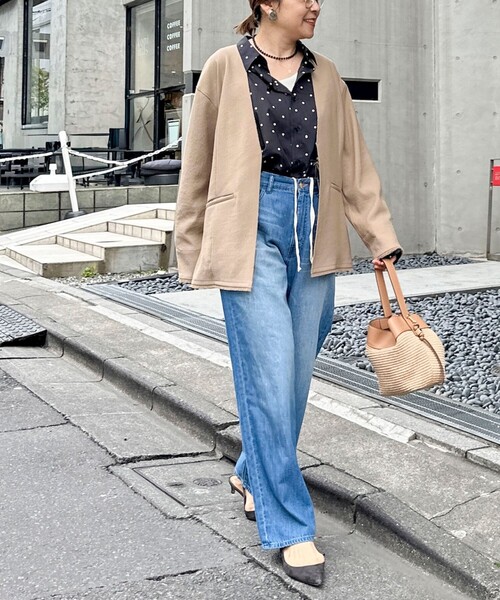 NOLLEY’S（ノーリーズ）の「ウォッシャブルFRINGE LIGHT JACKET（ノーカラージャケット・レディース・ブラック/アイボリー/ベージュ・FREE）」の6枚目の写真