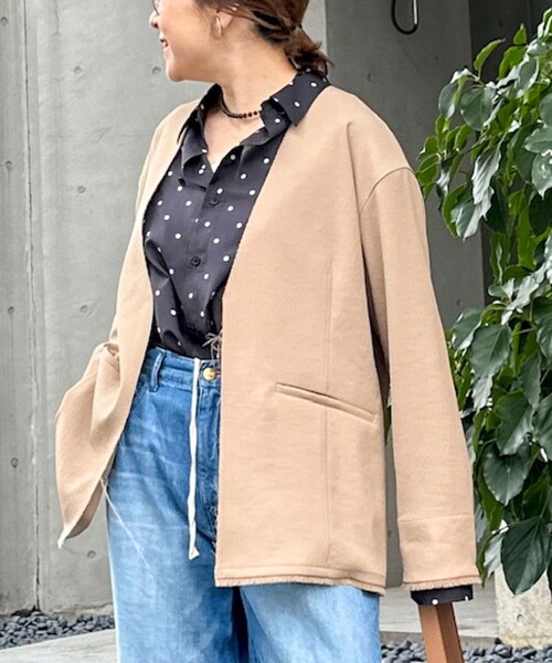 NOLLEY’S（ノーリーズ）の「ウォッシャブルFRINGE LIGHT JACKET（ノーカラージャケット・レディース・ブラック/アイボリー/ベージュ・FREE）」の7枚目の写真