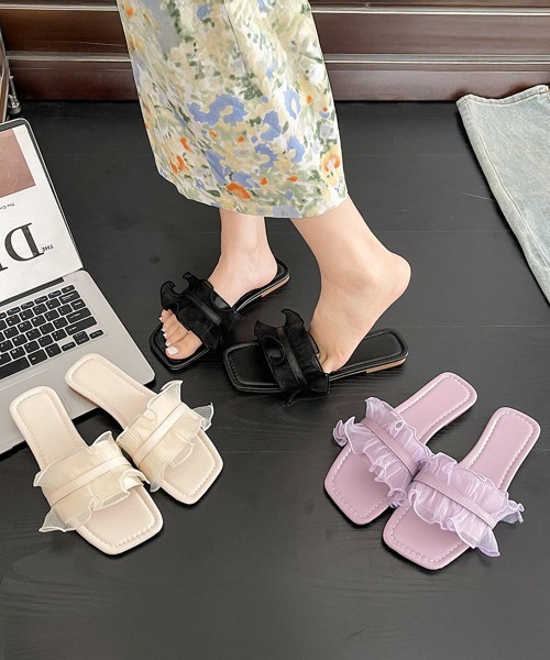 Miniministore（ミニミニストア）の「シアーフリルフラットサンダルスクエアトゥ（サンダル・レディース・ブラック/アイボリー/ラベンダー・24.5cm/23.5cm/25.0cm/24.0cm/23.0cm）」の17枚目の写真