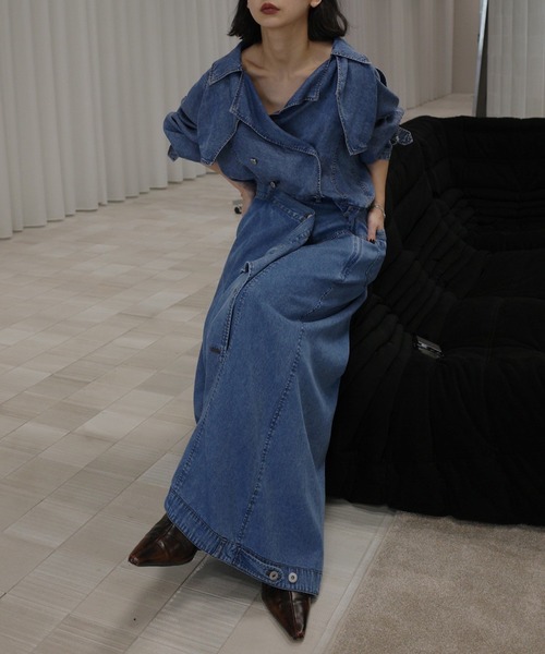 Ameri（アメリ）の「TENCEL DENIM WRAP LIKE SKIRT（デニムスカート・レディース・ベージュ/ブラック/ブルー・MEDIUM/SMALL）」の10枚目の写真