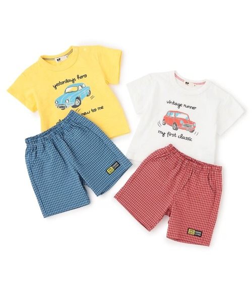 KP BOY（ケーピーボーイ）の「車T×チェックハーフパンツ セット（Tシャツ/カットソー・キッズ・イエロー/オフホワイト・100cm/120cm/80ｃｍ/90cm/110cm）」の14枚目の写真