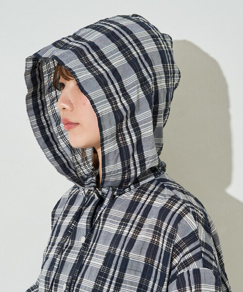 FREAK'S STORE(フリークスストア)の「限定展開 シアー チェック フード ショート ボタン シャツ(シャツ/ブラウス・レディース・サックスブルー/ネイビー/ベージュ・フリ-)」の8枚目の写真