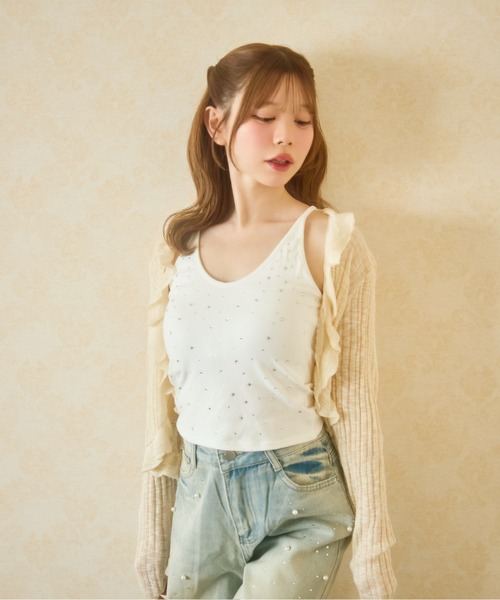 TITTY&CO.(ティティーアンドコー)の「ラインストーンキャミ(キャミソール・レディース・ブラック/ホワイト/グレー・FREE)」の2枚目の写真
