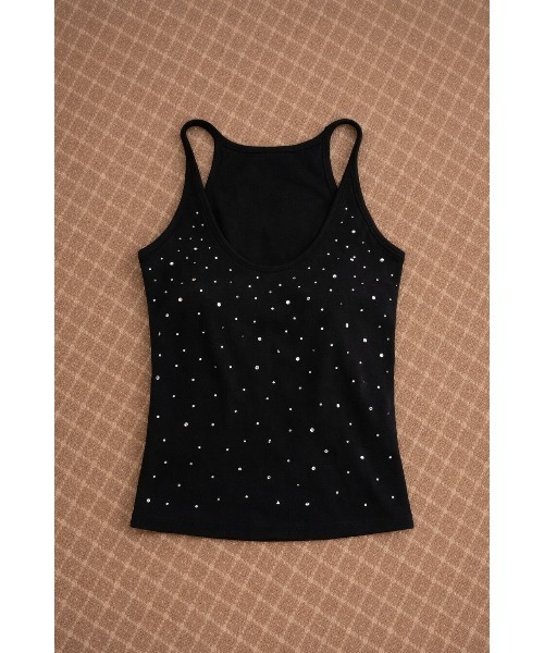 TITTY&CO.(ティティーアンドコー)の「ラインストーンキャミ(キャミソール・レディース・ブラック/ホワイト/グレー・FREE)」の1枚目の写真