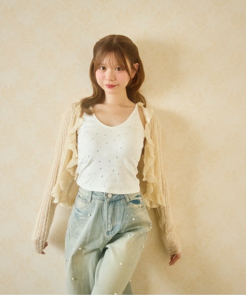 TITTY&CO.(ティティーアンドコー)の「ラインストーンキャミ(キャミソール・レディース・ブラック/ホワイト/グレー・FREE)」の4枚目の写真