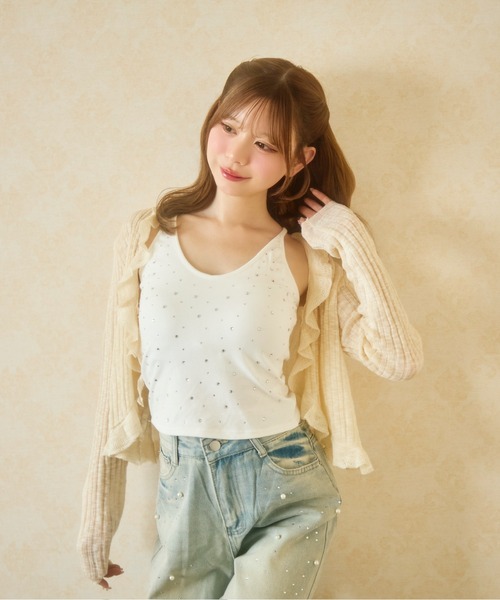 TITTY&CO.(ティティーアンドコー)の「ラインストーンキャミ(キャミソール・レディース・ブラック/ホワイト/グレー・FREE)」の5枚目の写真