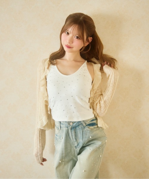 TITTY&CO.(ティティーアンドコー)の「ラインストーンキャミ(キャミソール・レディース・ブラック/ホワイト/グレー・FREE)」の6枚目の写真