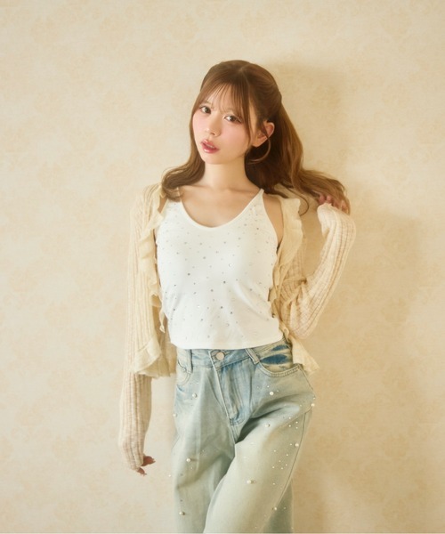 TITTY&CO.(ティティーアンドコー)の「ラインストーンキャミ(キャミソール・レディース・ブラック/ホワイト/グレー・FREE)」の7枚目の写真