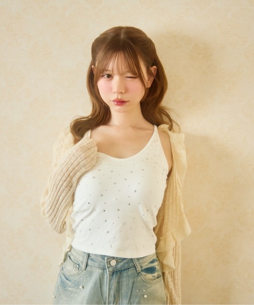 TITTY&CO.(ティティーアンドコー)の「ラインストーンキャミ(キャミソール・レディース・ブラック/ホワイト/グレー・FREE)」の8枚目の写真