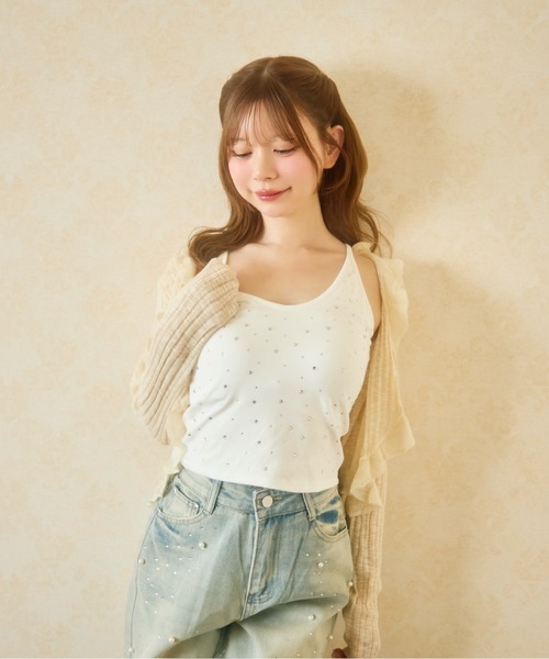 TITTY&CO.(ティティーアンドコー)の「ラインストーンキャミ(キャミソール・レディース・ブラック/ホワイト/グレー・FREE)」の9枚目の写真