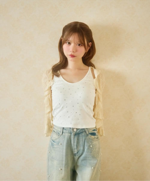 TITTY&CO.(ティティーアンドコー)の「ラインストーンキャミ(キャミソール・レディース・ブラック/ホワイト/グレー・FREE)」の10枚目の写真