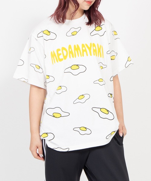 PUNYUS(プニュズ)の「【新サイズ】目玉焼き総柄Tシャツ(Tシャツ/カットソー・レディース・ブラック/ホワイト・1/2/3/4/5)」の1枚目の写真