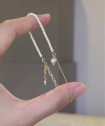 ALWAYS GOOD TIME | パールチェーンデザイン 華奢ブレスレット / ゴールドメッキ レディースアクセサリー(ブレスレット)